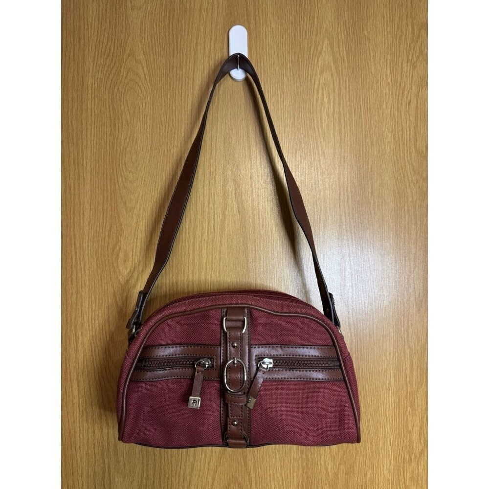 ETIENNE AIGNER Shoulder Handbag Maroon Jute Pockets Y2k Travel Everyday